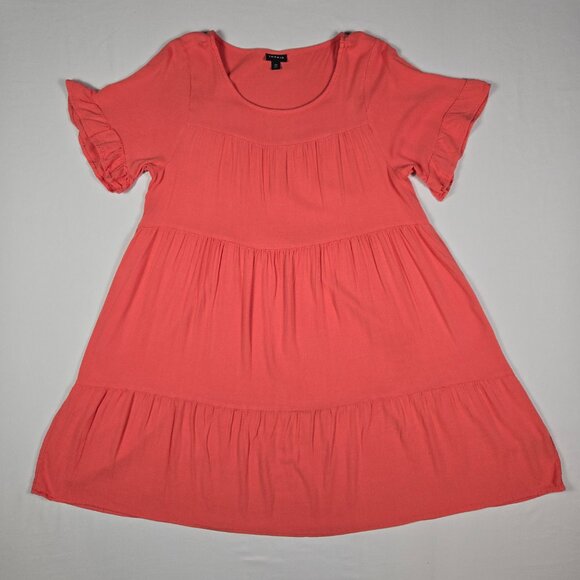 Torrid Coral Tiered Babydoll Dress 00 Plus Short Sleeve Boho Summer Rayon - Picture 5 of 11
